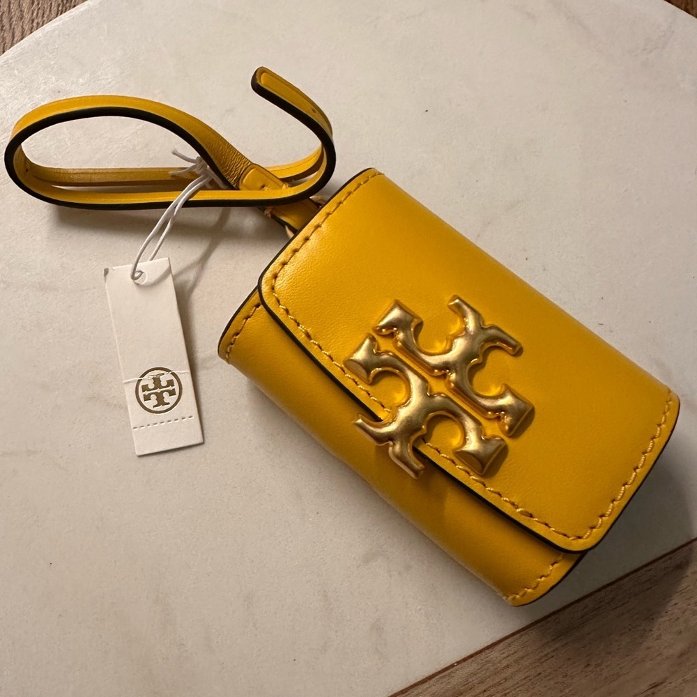 NWT! NEW! Tory Burch Eleanor Leather Airpods Case Mini Bag Yellow w/ Gold Logo